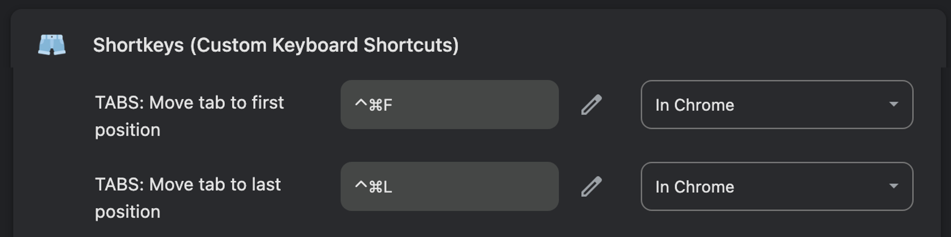 Custom Chrome Shortcut Screenshot